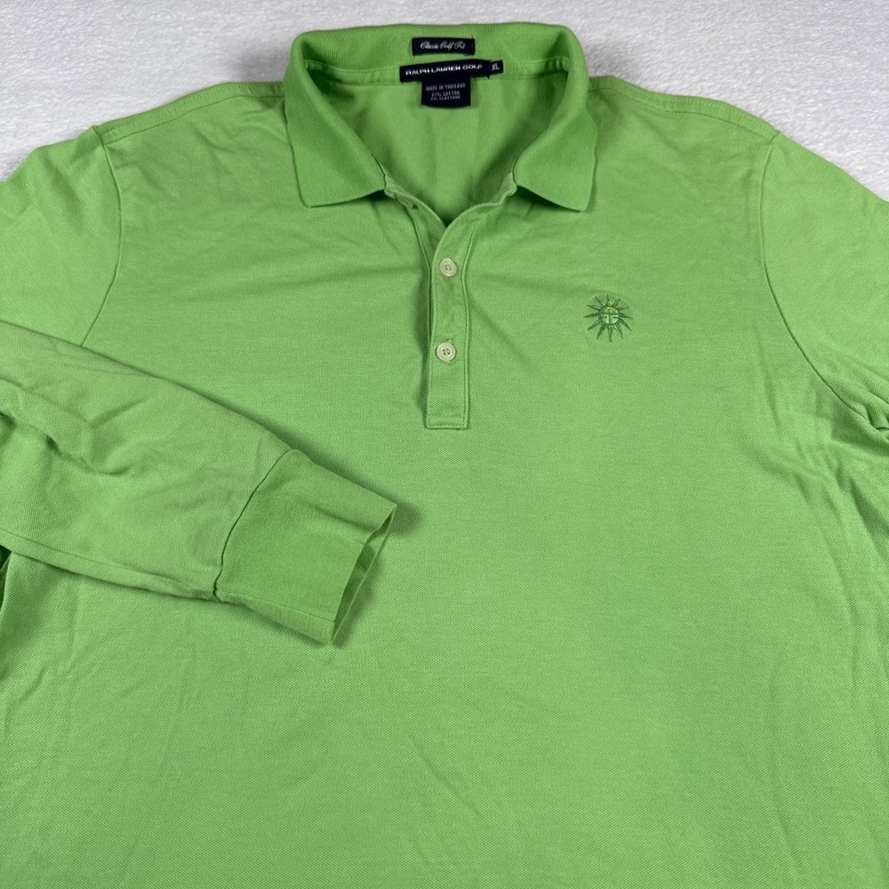Ralph Lauren Golf Mens XL Lime Green Long Sleeve Polo Shirt Sun Logo Classic Fit